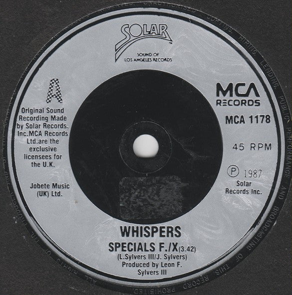 Whispers - Special F X - Used Vinyl Record 7" image 3