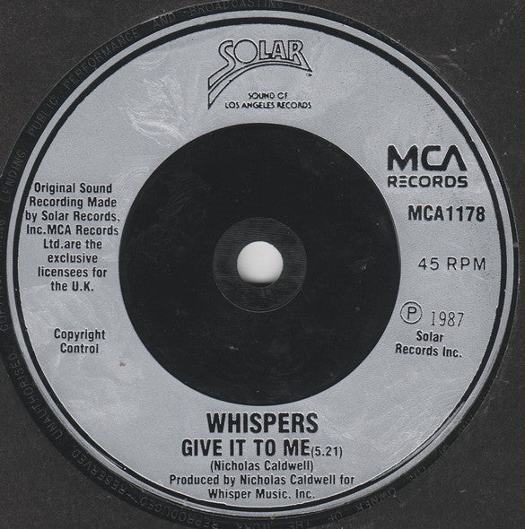 Whispers - Special F X - Used Vinyl Record 7" image 4