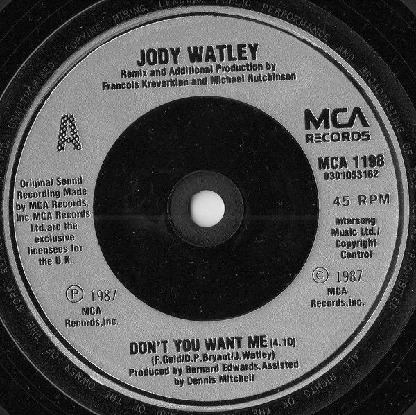 Jody Watley - Don't You Want Me - Used Vinyl Record 7" image 7