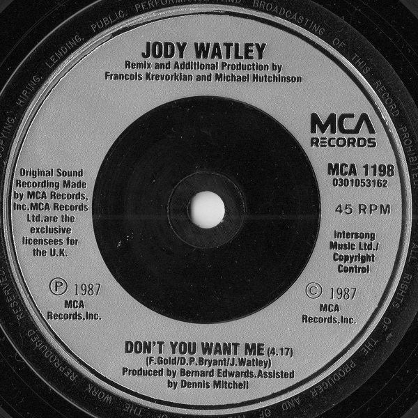 Jody Watley - Don't You Want Me - Used Vinyl Record 7" image 8