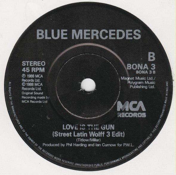Blue Mercedes - Love Is The Gun - Used Vinyl Record 7" image 8