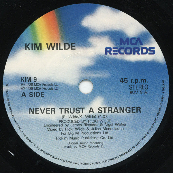 Kim Wilde - Never Trust A Stranger - Used Vinyl Record 7" image 7