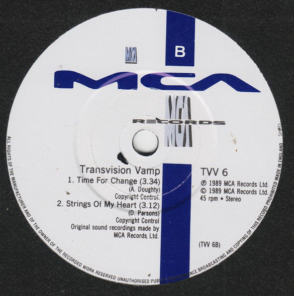 Transvision Vamp - Baby I Don't Care - Used Vinyl Record 7" image 4