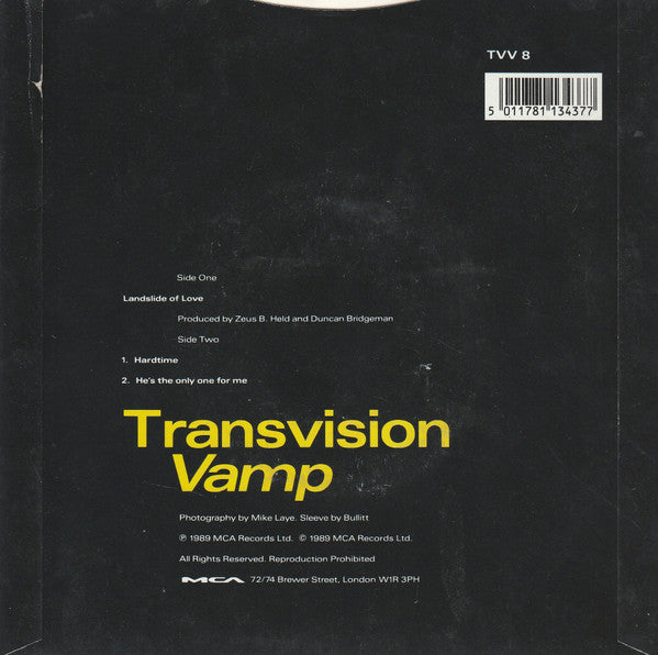 Transvision Vamp - Landslide Of Love - Used Vinyl Record 7" image 2