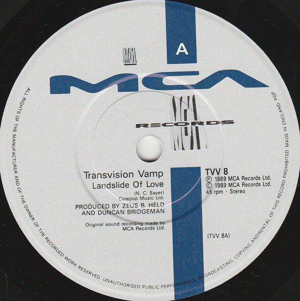 Transvision Vamp - Landslide Of Love - Used Vinyl Record 7" image 3