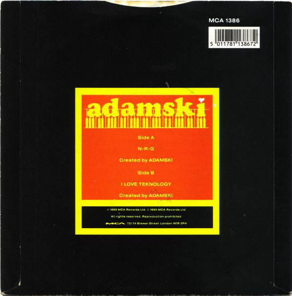 Adamski - N-R-G - Used Vinyl Record 7" image 2