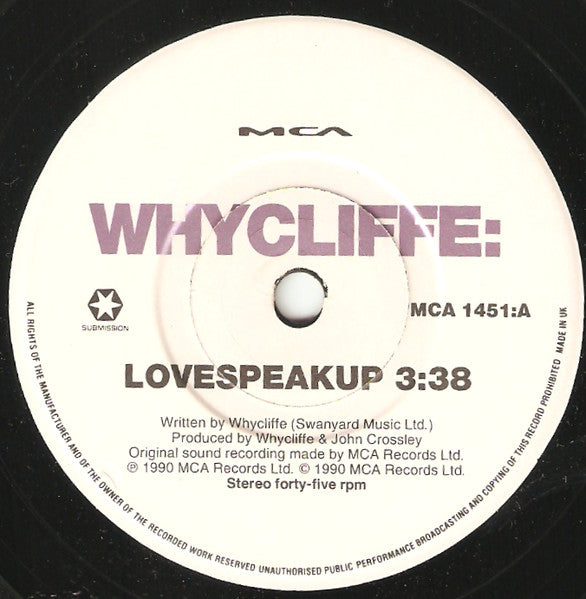 Whycliffe - Lovespeakup - Used Vinyl Record 7" image 7