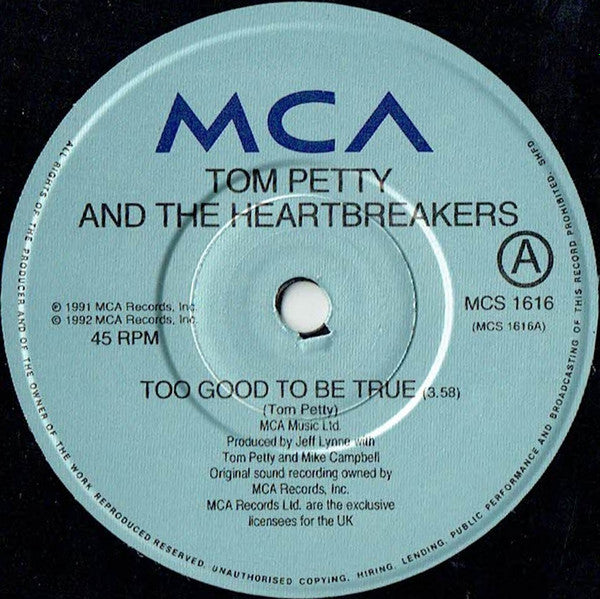 Tom Petty And The He - Too Good To Be True - Used Vinyl Record 7" image 3