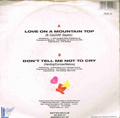 Sinitta - Love On A Mountain Top - Used Vinyl Record 7" image 6