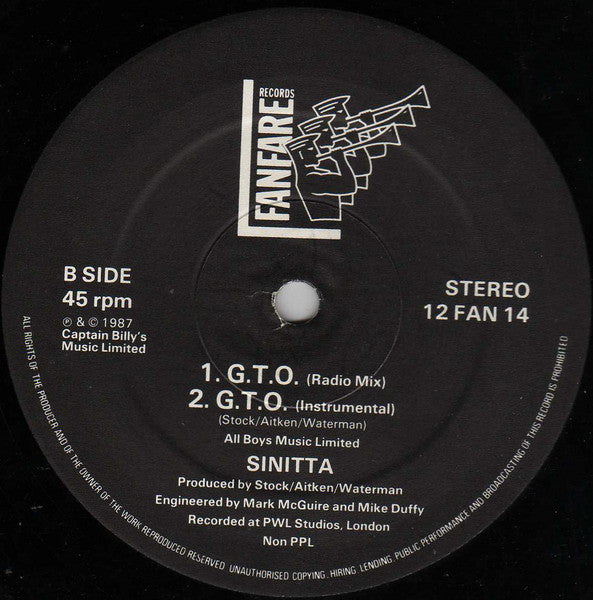 Sinitta - GTO (Modina's Red Roaring Mix) - Used Vinyl Record 12" image 4