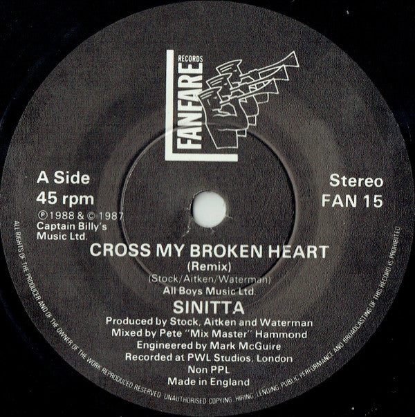 Sinitta - Cross My Broken Heart (Remix) - Used Vinyl Record 7" image 8