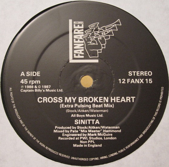 Sinitta - Cross My Broken Heart (Remix - Extra Pulsing Beat Mix) - Us image 3