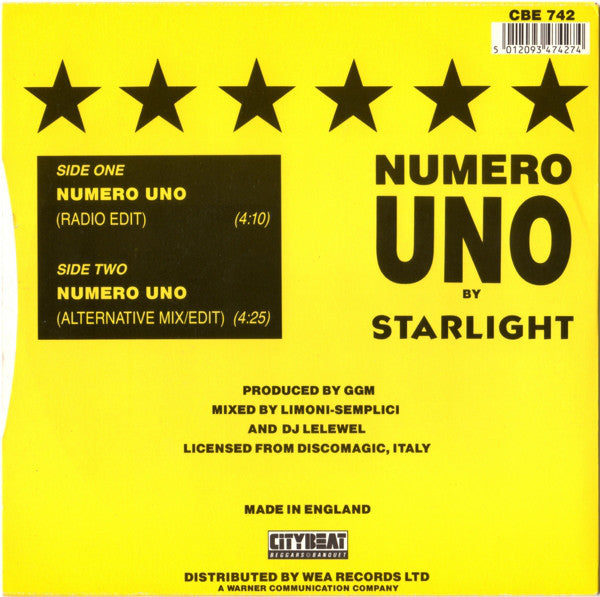 Starlight - Numero Uno - Used Vinyl Record 7" image 2