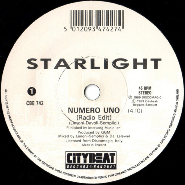 Starlight - Numero Uno - Used Vinyl Record 7" image 3