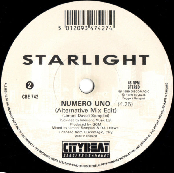 Starlight - Numero Uno - Used Vinyl Record 7" image 4
