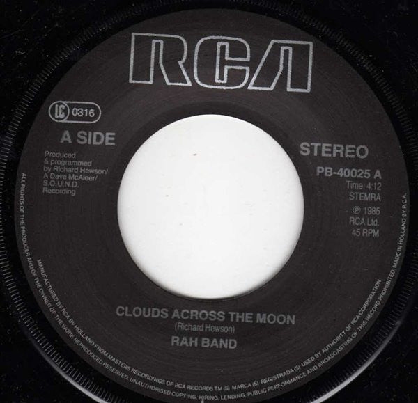 RAH Band - Clouds Across The Moon - Used Vinyl Record 7" image 3
