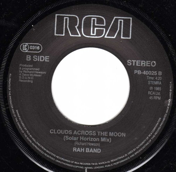 RAH Band - Clouds Across The Moon - Used Vinyl Record 7" image 4