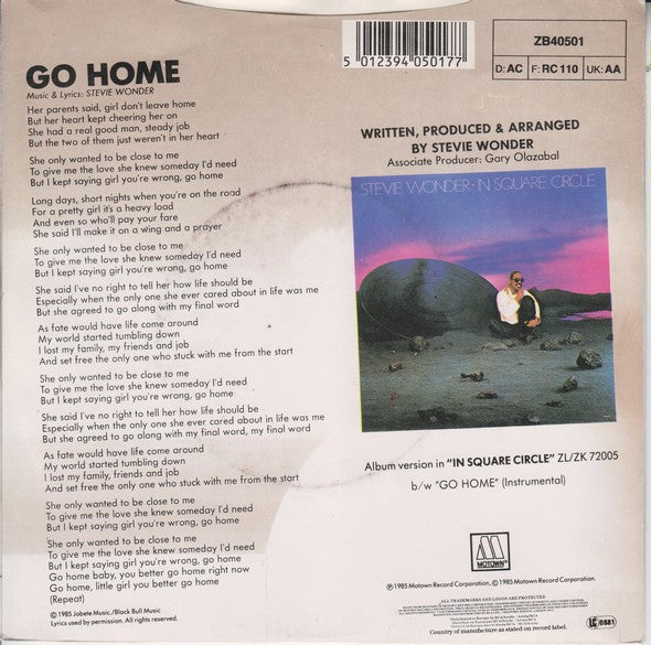Stevie Wonder - Go Home - Used Vinyl Record 7" image 2