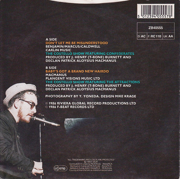 Costello Show - Don't Let Me Be Misunderstood - Used Vinyl Record 7" image 2