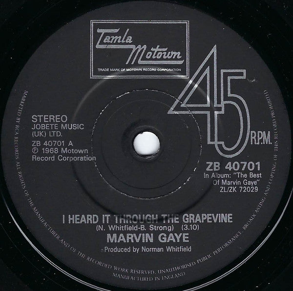 Marvin Gaye - I Heard It Through The Grapevine - Used Vinyl Record 7" image 7