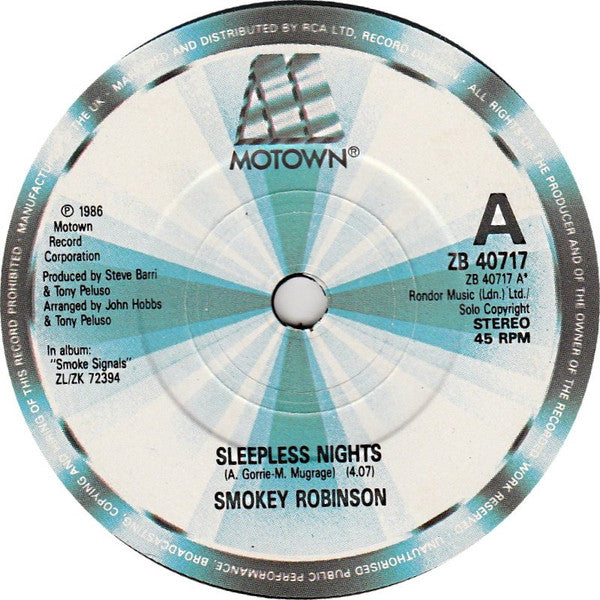 Smokey Robinson - Sleepless Nights - Used Vinyl Record 7" image 3