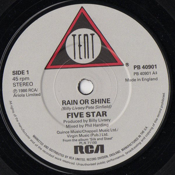 Five Star - Rain Or Shine - Used Vinyl Record 7" image 3