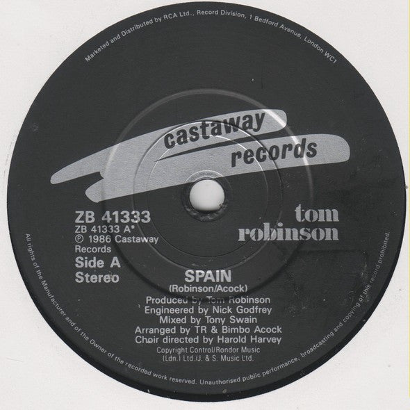 Tom Robinson - Spain - Used Vinyl Record 7" image 3