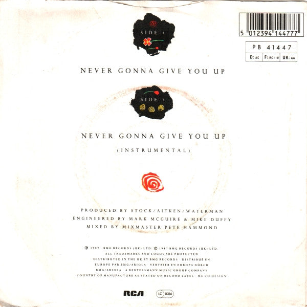 Rick Astley - Never Gonna Give You Up - Used Vinyl Record 7" image 2
