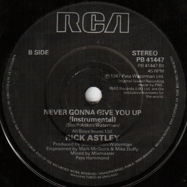 Rick Astley - Never Gonna Give You Up - Used Vinyl Record 7" image 4
