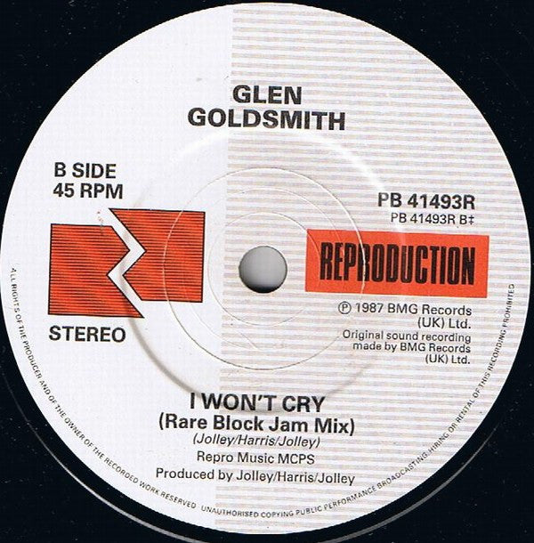 Glen Goldsmith - I Won't Cry - Used Vinyl Record 7" image 4