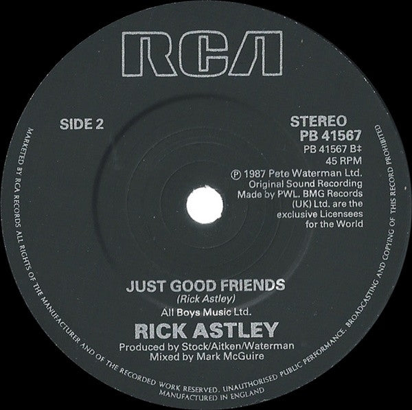 Rick Astley - Whenever You Need Somebody - Used Vinyl Record 7" image 4
