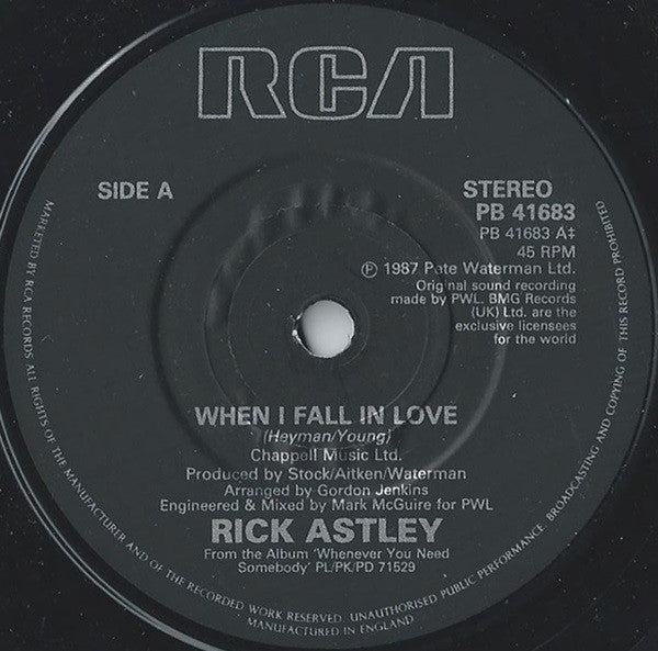 Rick Astley - When I Fall In Love / My Arms Keep Missing You - Used V image 3
