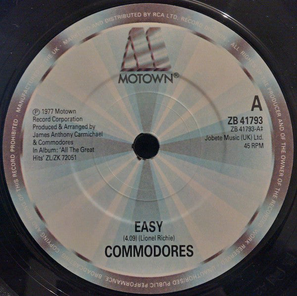 Commodores - Easy - Used Vinyl Record 7" image 3