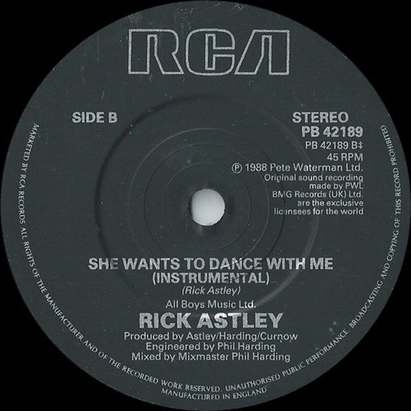 Rick Astley - She Wants To Dance With Me - Used Vinyl Record 7" image 4