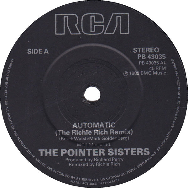 Pointer Sisters - Automatic (The Richie Rich Remiix) - Used Vinyl Rec image 3