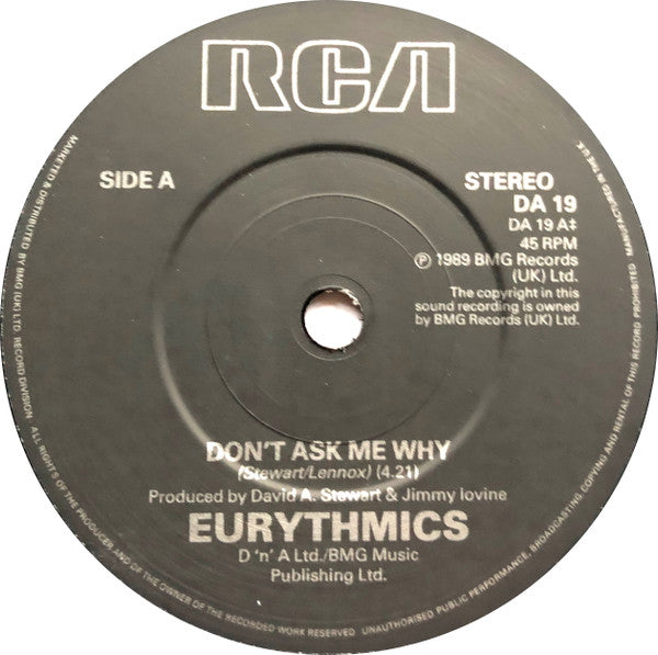 Eurythmics - Don't Ask Me Why - Used Vinyl Record 7" image 3