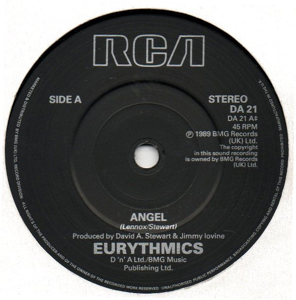 Eurythmics - Angel - Used Vinyl Record 7" image 3