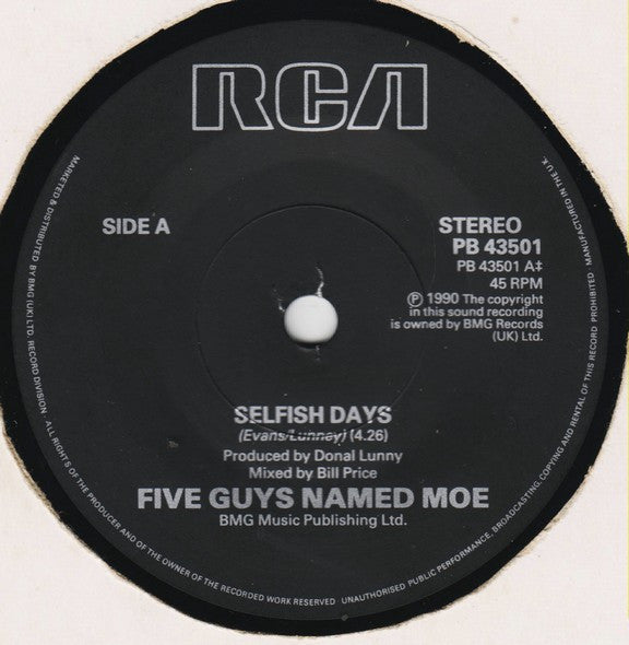 Five Guys Named Moe - Selfish Days - Used Vinyl Record 7" image 7