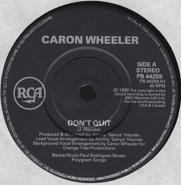 Caron Wheeler - Don't Quit - Used Vinyl Record 7" image 4