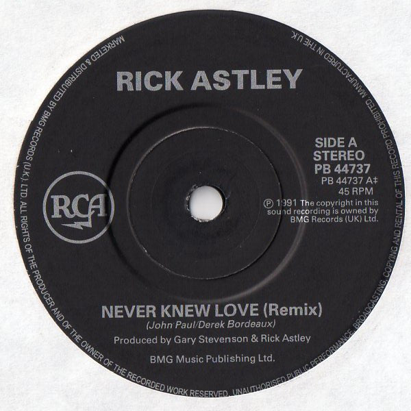 Rick Astley - Never Knew Love - Used Vinyl Record 7" image 3