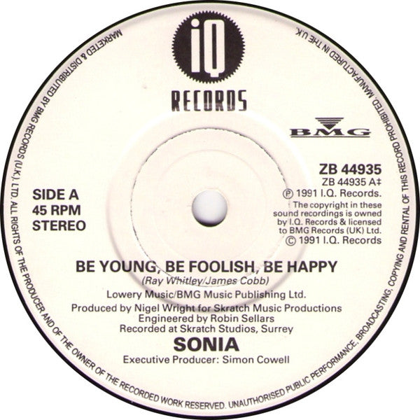 Sonia - Be Young, Be Foolish, Be Happy - Used Vinyl Record 7" image 3