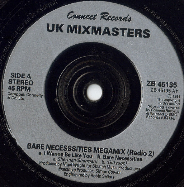 UK Mixmasters - Bare Necessities Megamix - Used Vinyl Record 7" image 3