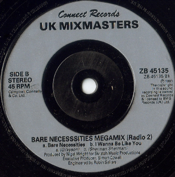UK Mixmasters - Bare Necessities Megamix - Used Vinyl Record 7" image 4