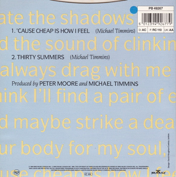 Cowboy Junkies - 'Cause Cheap Is How I Feel - Used Vinyl Record 7" image 6