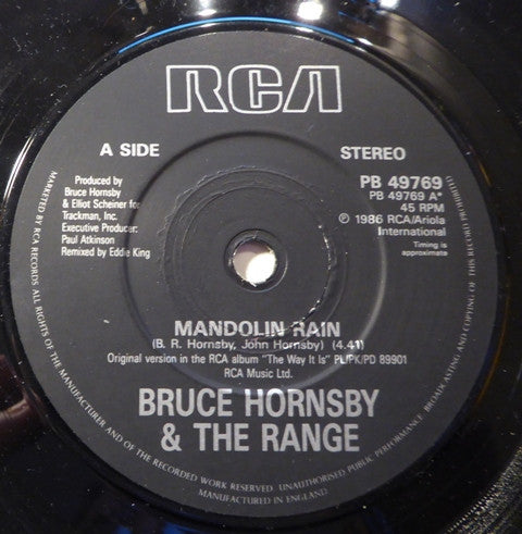 Bruce Hornsby And Th - Mandolin Rain - Used Vinyl Record 7" image 3