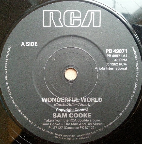 Sam Cooke - Wonderful World - Used Vinyl Record 7" image 3