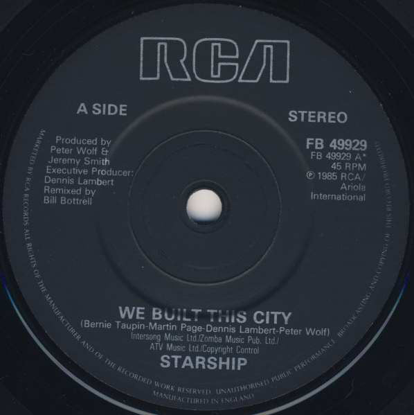 Starship - We Built This City - Used Vinyl Record 7" image 7