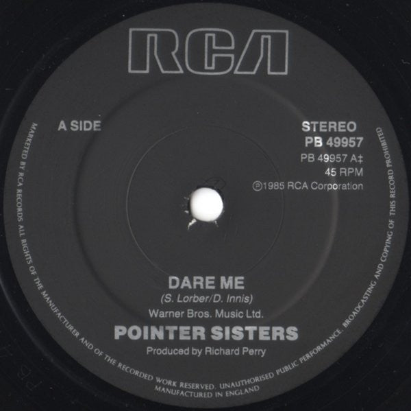 Pointer Sisters - Dare Me - Used Vinyl Record 7" image 3
