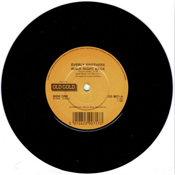Everly Brothers - Walk Right Back / Ebony Eyes - Used Vinyl Record 7" image 5