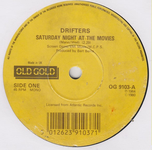 Drifters - Saturday Night At The Movies - Used Vinyl Record 7" image 3